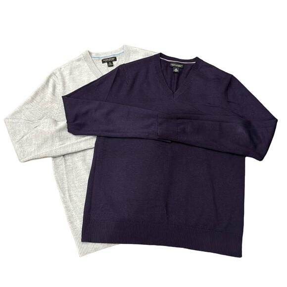 Bundle 2 Banana Republic Men's V-Neck Extra Fine Merino Wool Sweaters Size M - Picture 1 of 9